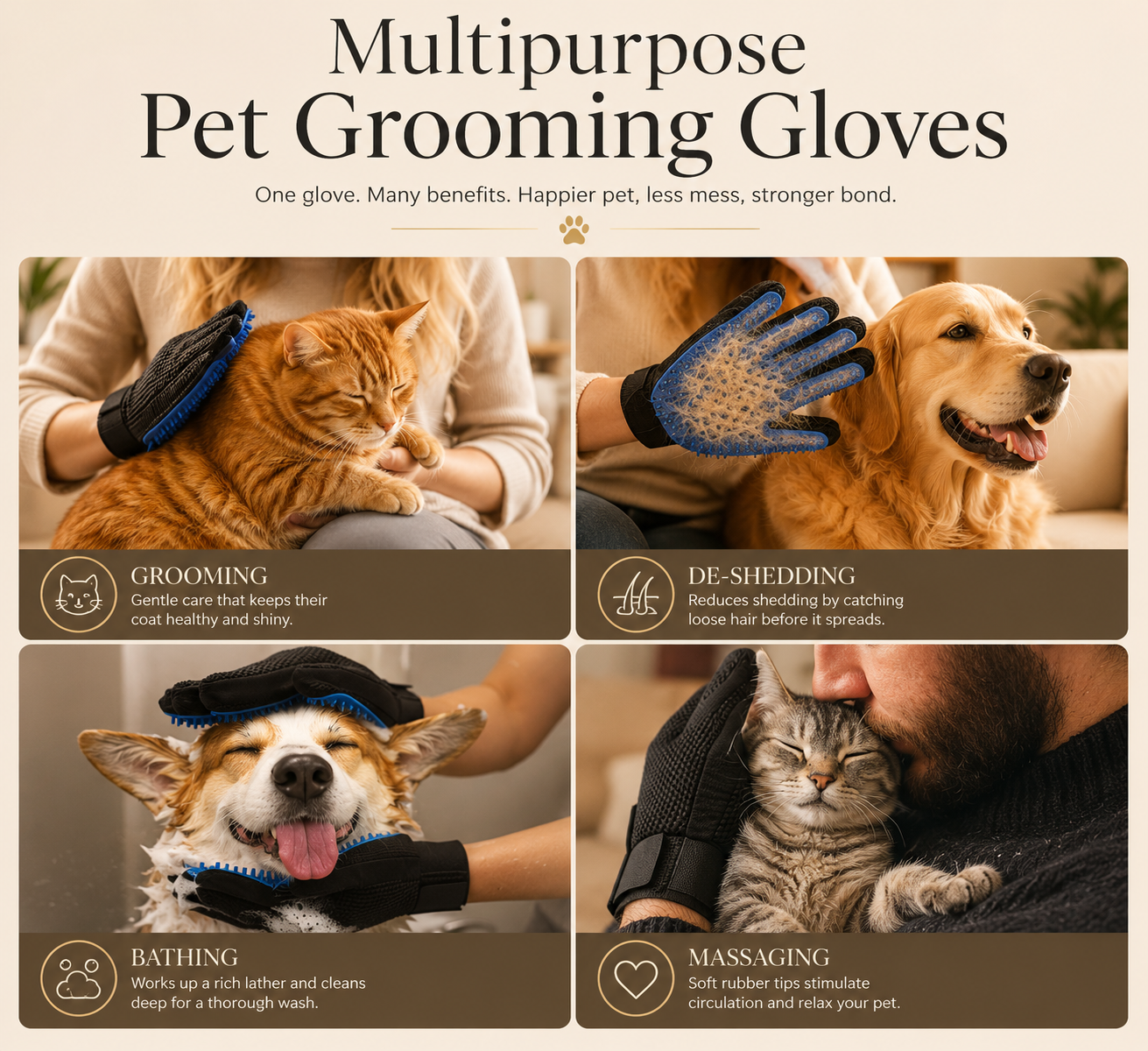 Pet Hair Removal Grooming Gloves